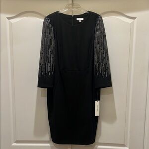 Calvin Klein Black Sheath Dress with Long Sleeves for Cocktail
